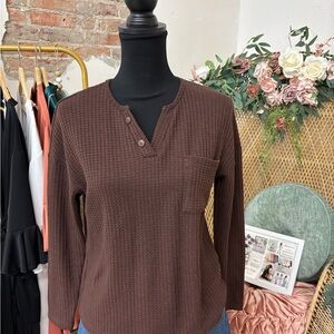 Brown Henley Women's Top